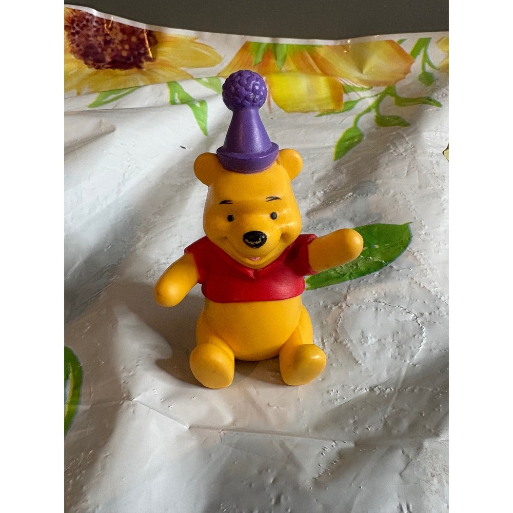 Disney Winnie the Pooh PVC Figure Purple Party Hat Birthday Cake Topper Toy